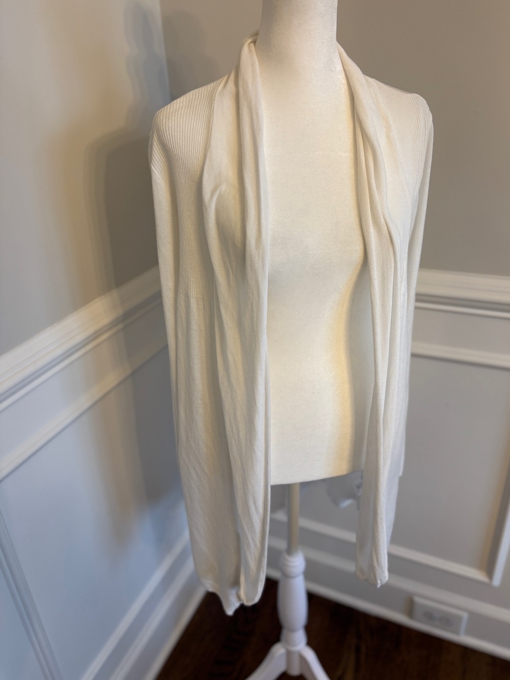 White Open Front Knit Cardigan with back detailing